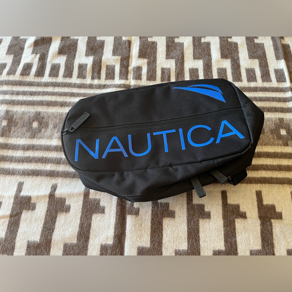 Nautica Sling Bag / Crossbody Waist Pack – Black & Blue – Adjustable Strap